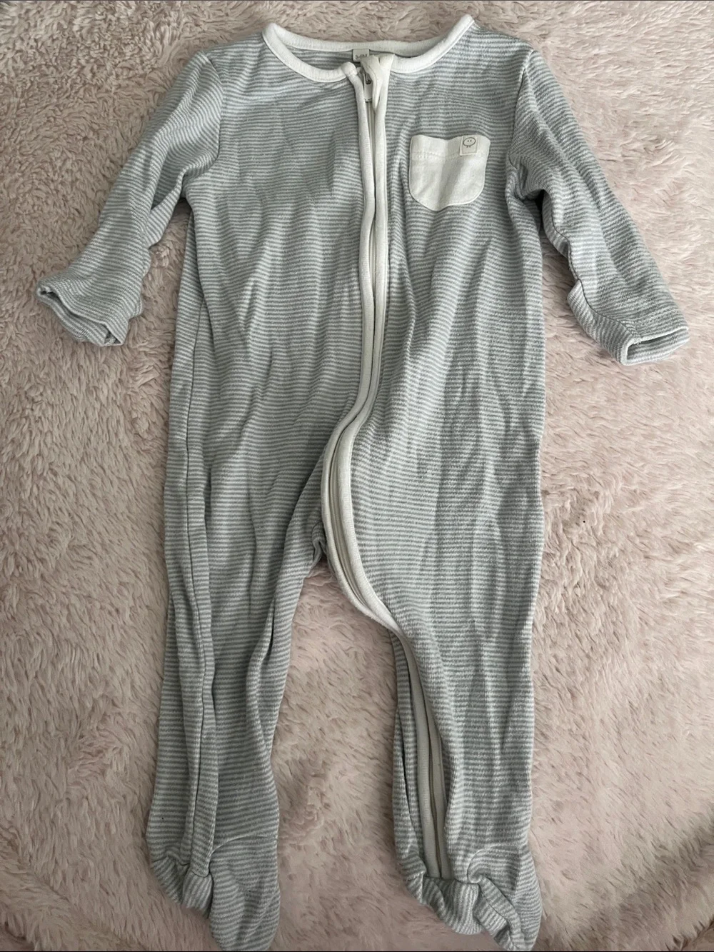 Mori Neutral Gray & White Striped Baby Footed One-Piece